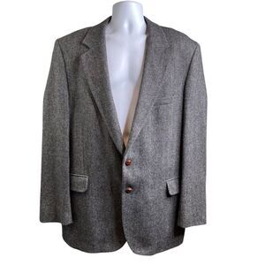 Vintage Boston Traders Men's Gray Wool Blazer size 44L Old Money Leather Buttons